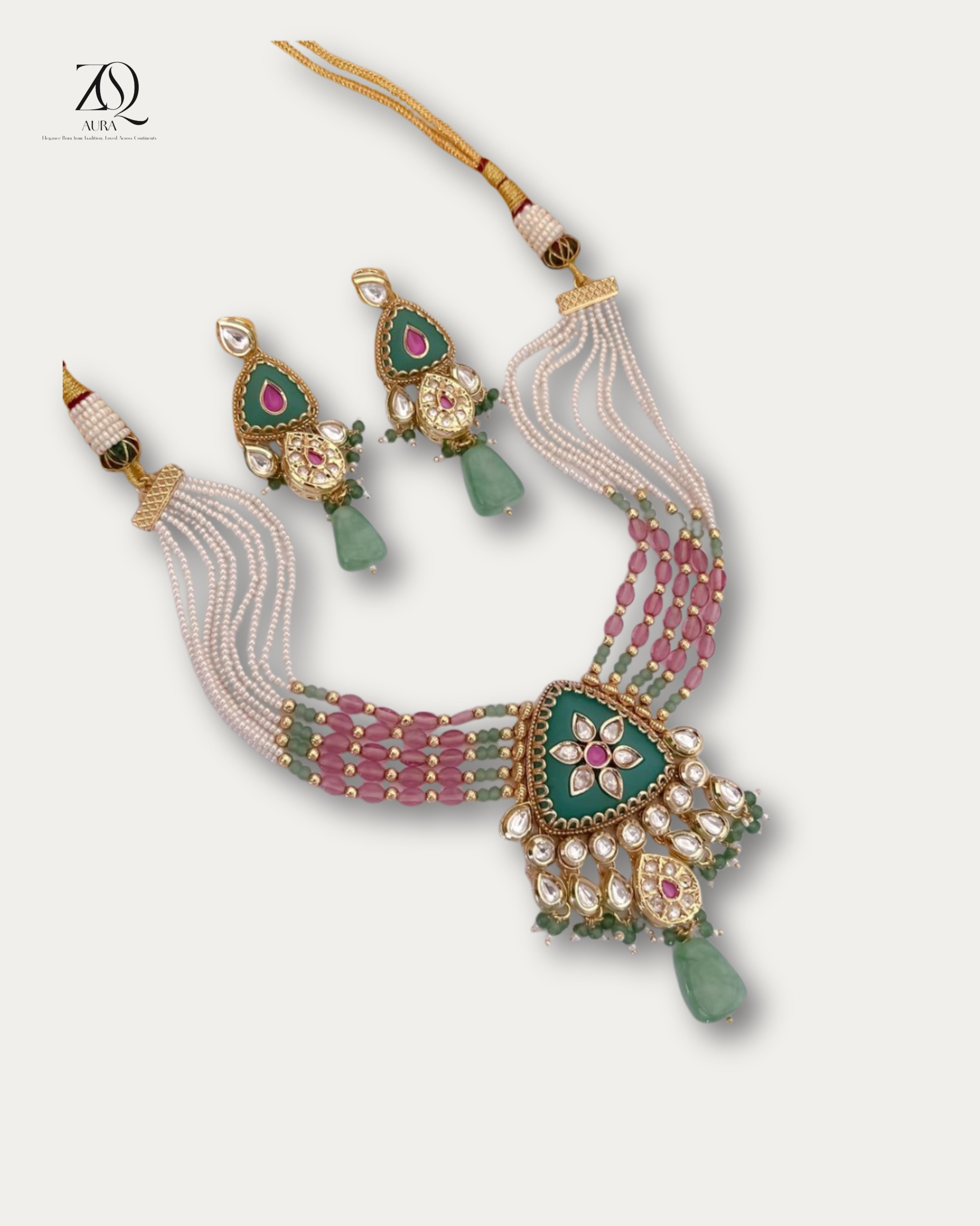 “Vanika” Handcrafted Kundan Pearl Necklace Set – ZQ Aura