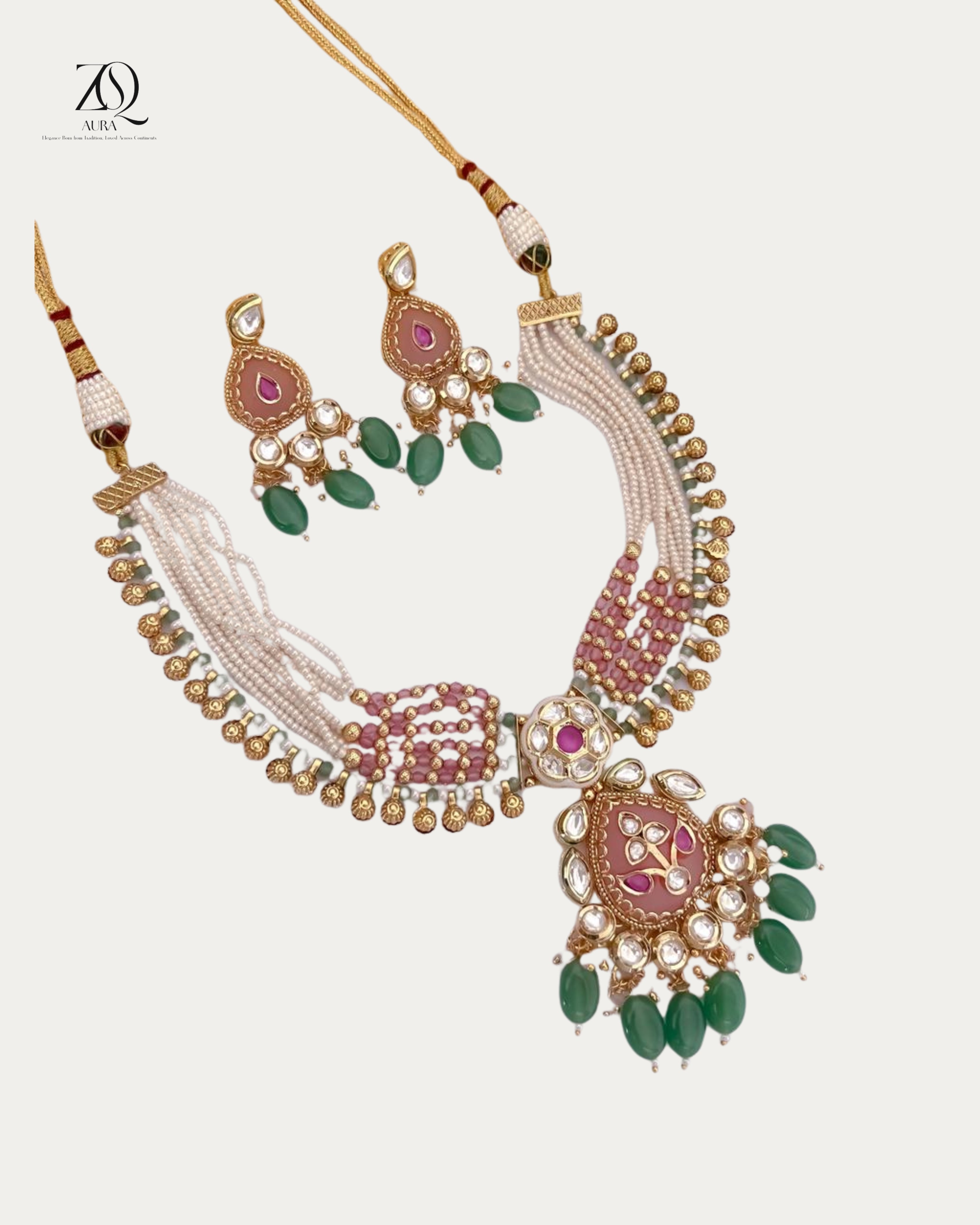 “Annapurna Ratna” Kundan Pearl Necklace Set – ZQ Aura