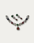 Luxury Multicolor Crystal Floral Necklace with Matching Earrings Set