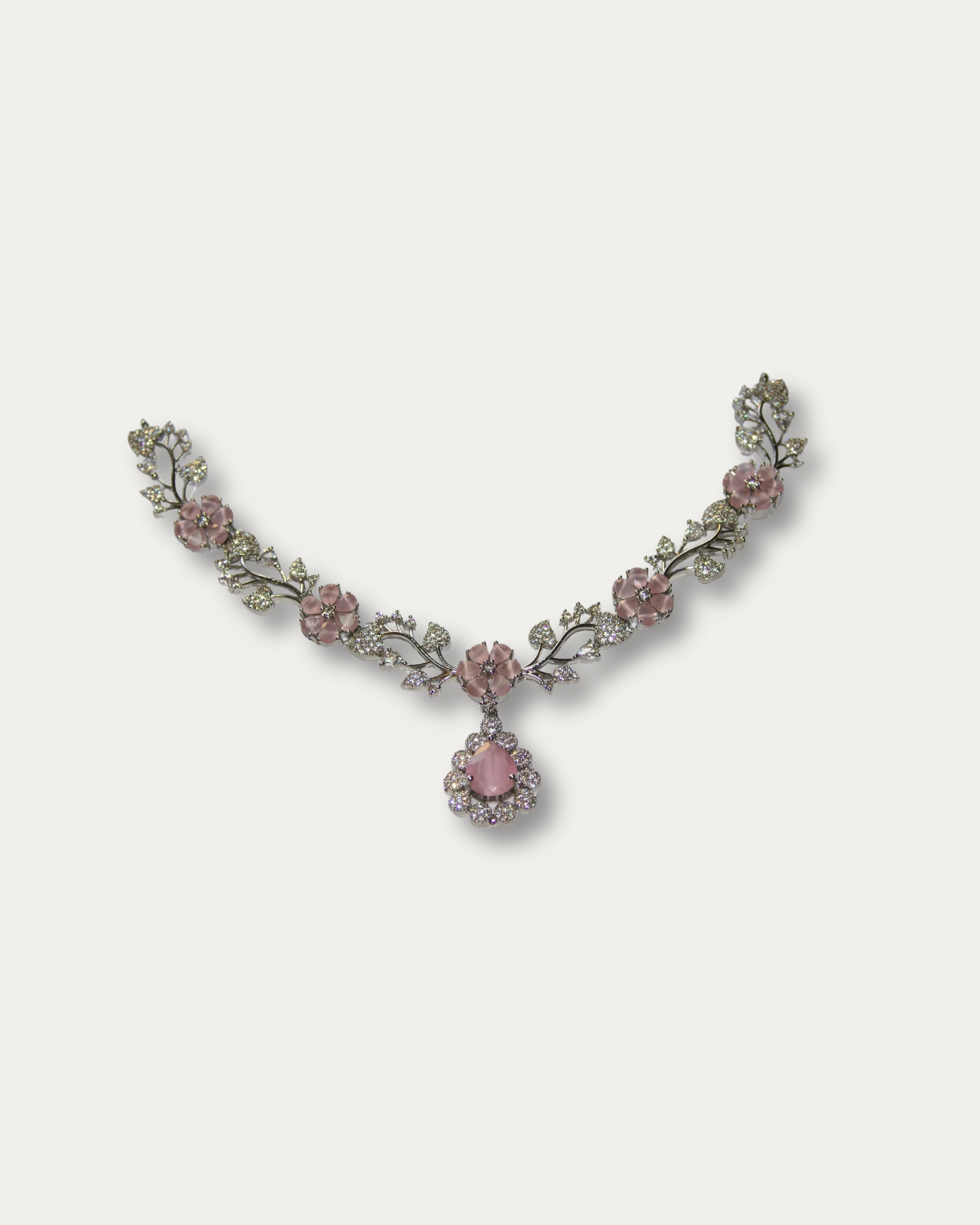 Floral-inspired statement necklace + Crystal Drop Earrings