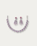 Elegant Silver-Tone Necklace and Earrings Set with Pink Teardrop Accents