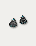 Traditional Oxidized Silver Peacock Jhumka Earrings with Pearls